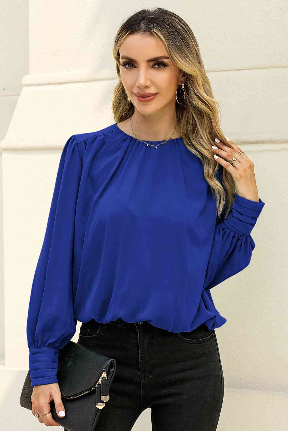 Round Neck Puff Sleeve Blouse