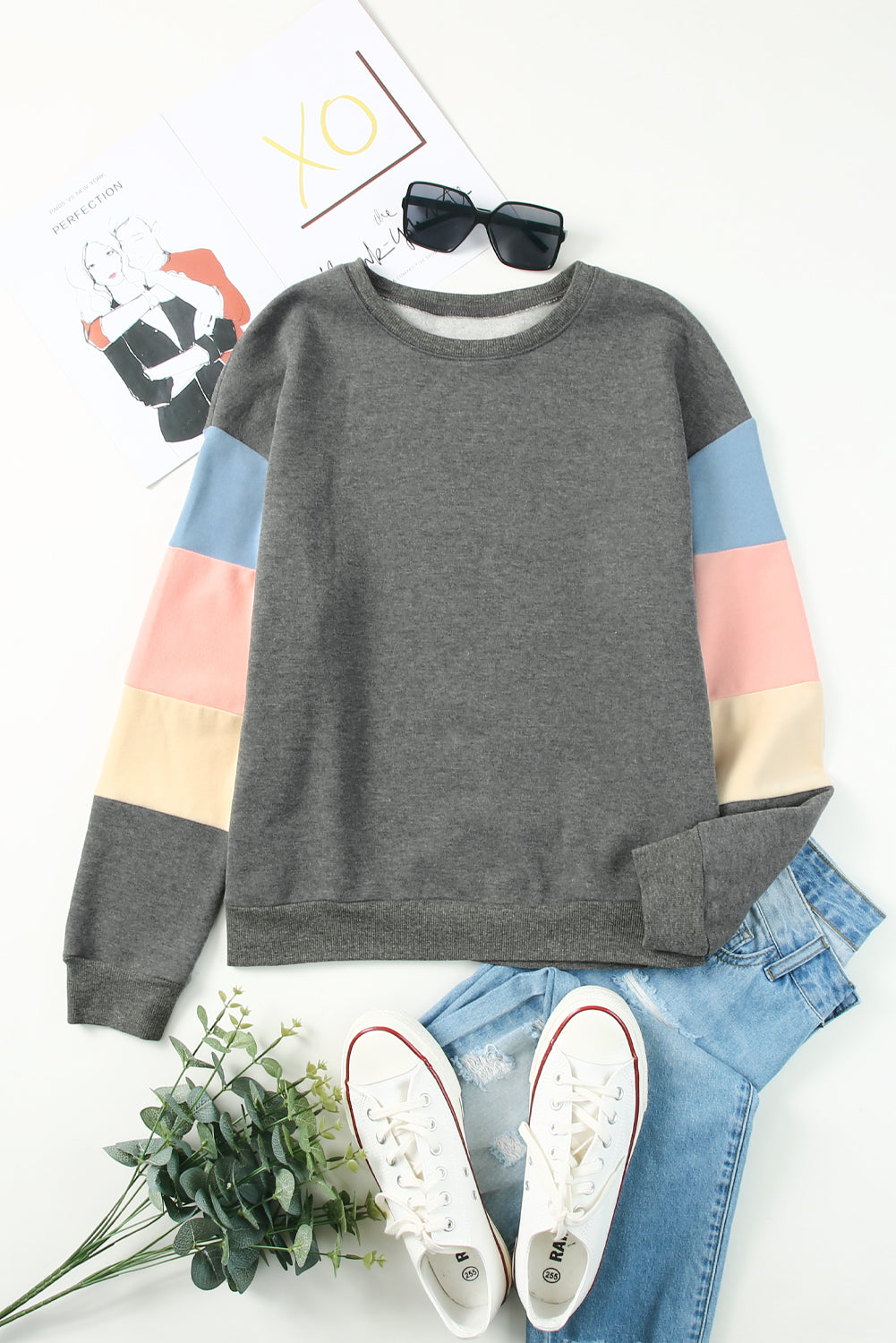 Color Block Ribbed Trim Sweatshirt - SHIRLYN.CO