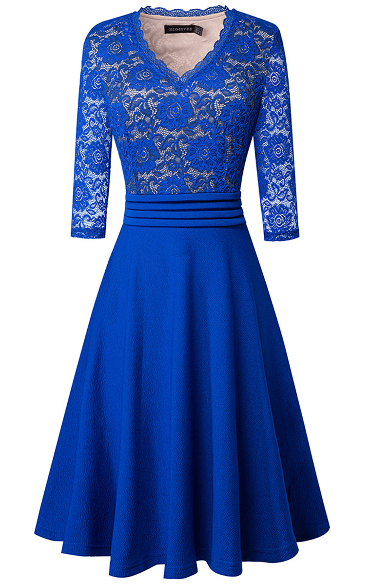 Editor's Choice: Shirlyn's Elegance in Lace: V-Neck Knee-Length Dress with Delicate Details