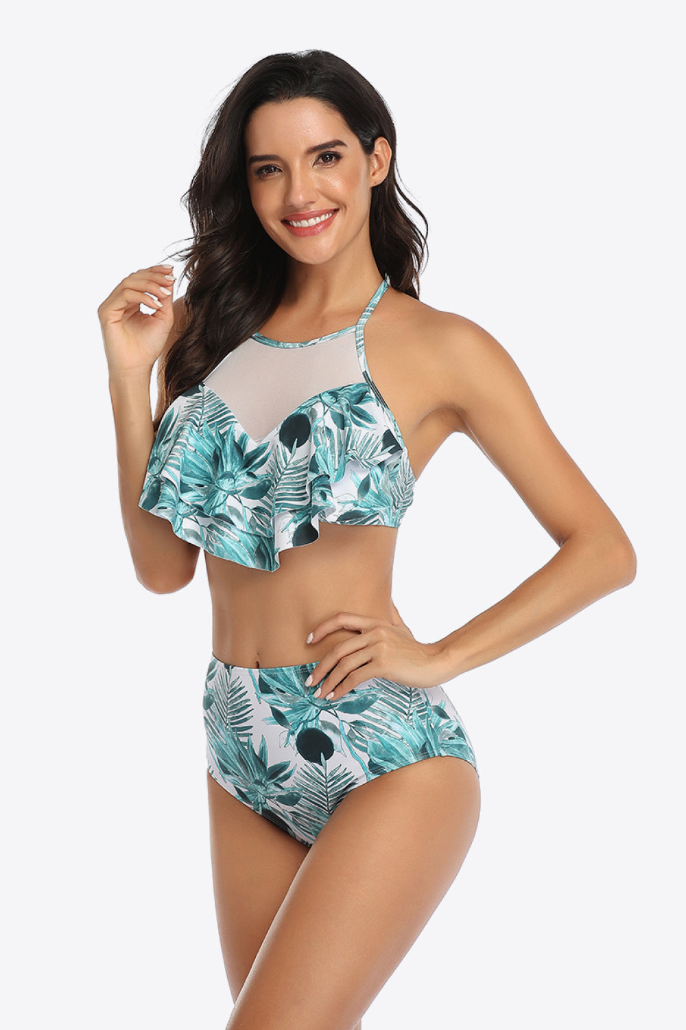 Tropical Print Ruffled Two-Piece Swimsuit - SHIRLYN.CO