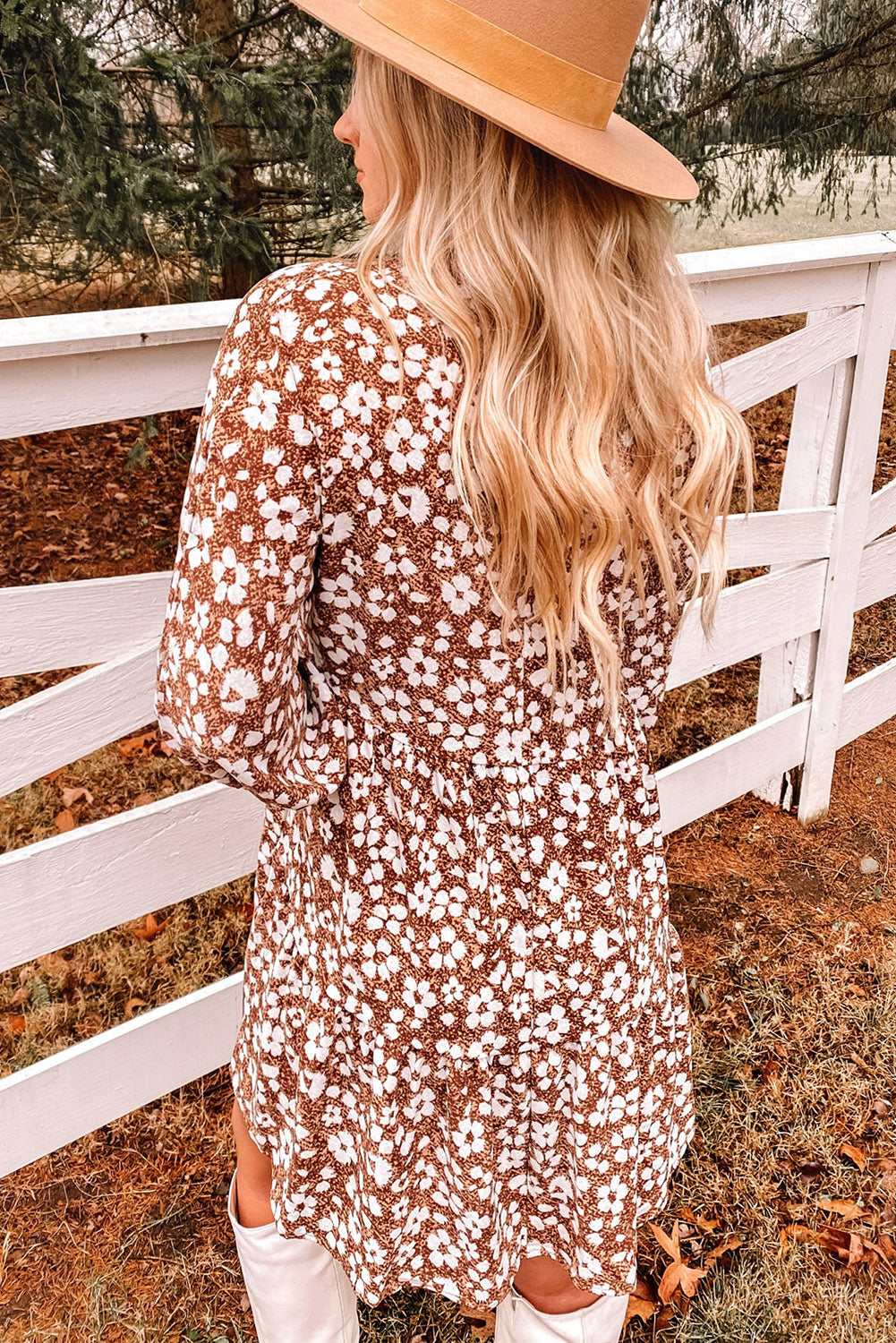 Floral V-Neck Mini Dress with Pockets - SHIRLYN.CO