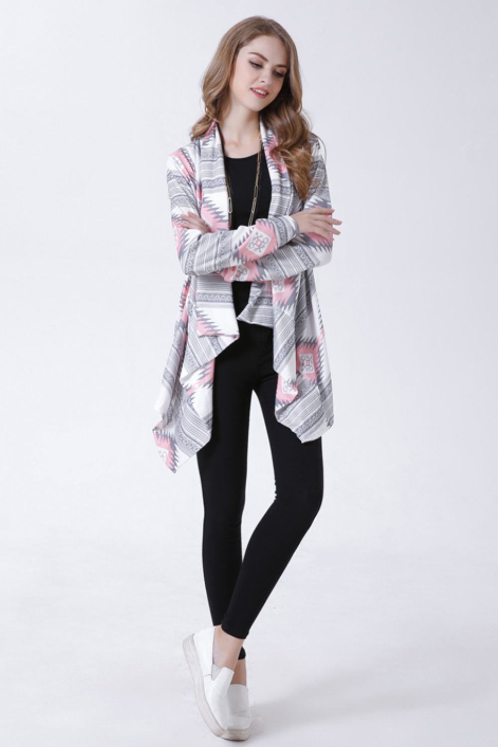 Geometric Open Front Handkerchief Hem Cardigan - SHIRLYN.CO