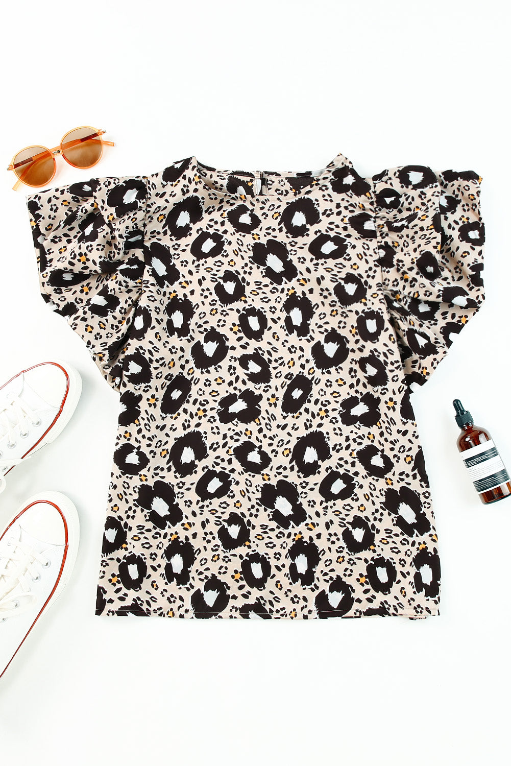 Animal Print Puff Sleeve Round Neck Blouse - SHIRLYN.CO