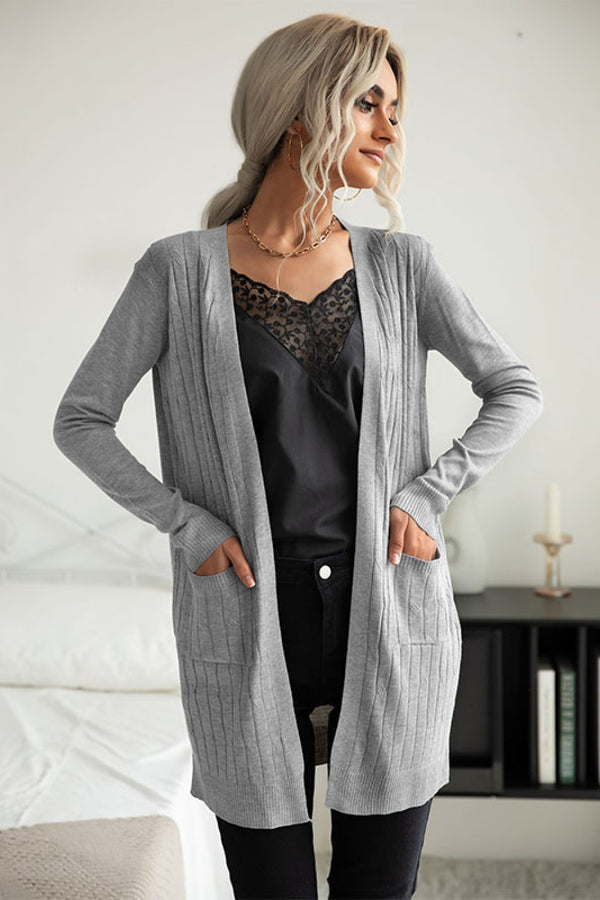 Ribbed Longline Open Front Cardigan - SHIRLYN.CO