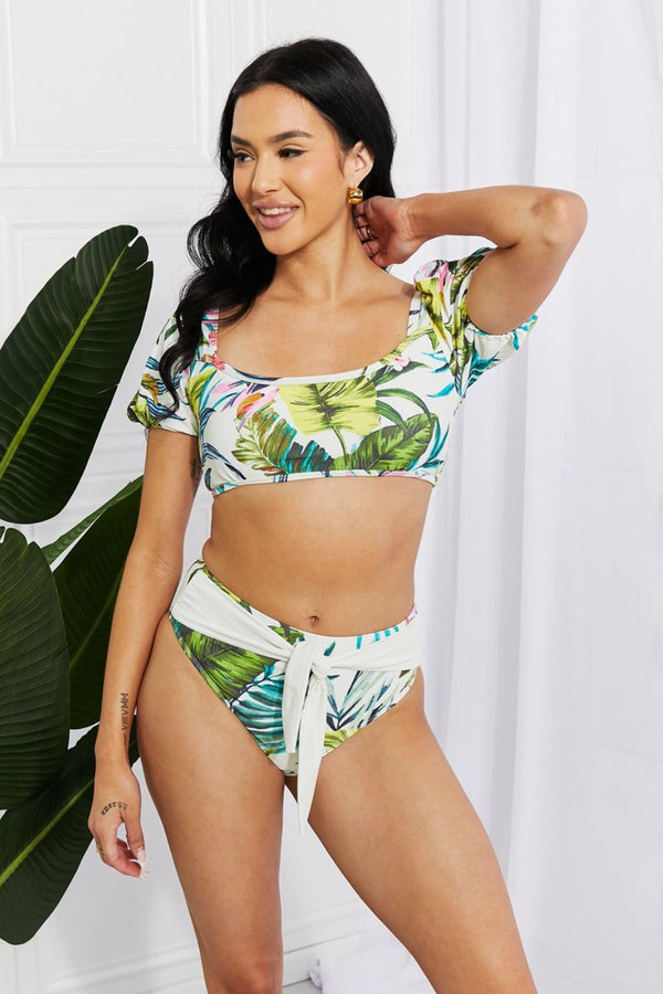 Marina West Swim Vacay Ready Puff Sleeve Bikini in Floral - SHIRLYN.CO