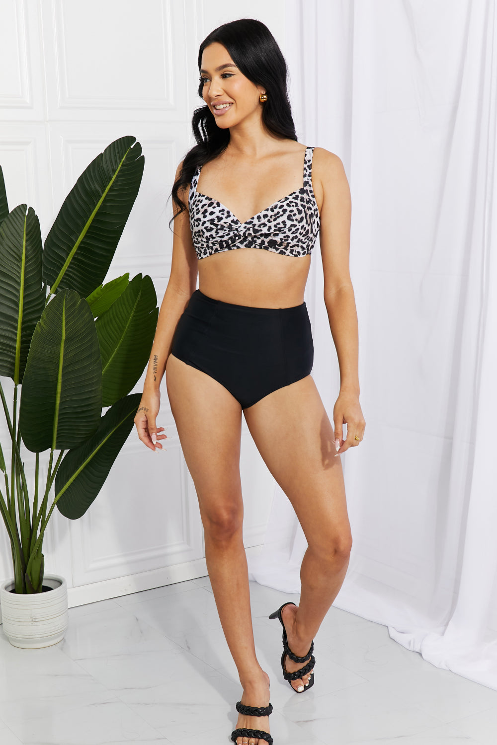 Marina West Swim Take A Dip Twist High-Rise Bikini in Leopard - SHIRLYN.CO