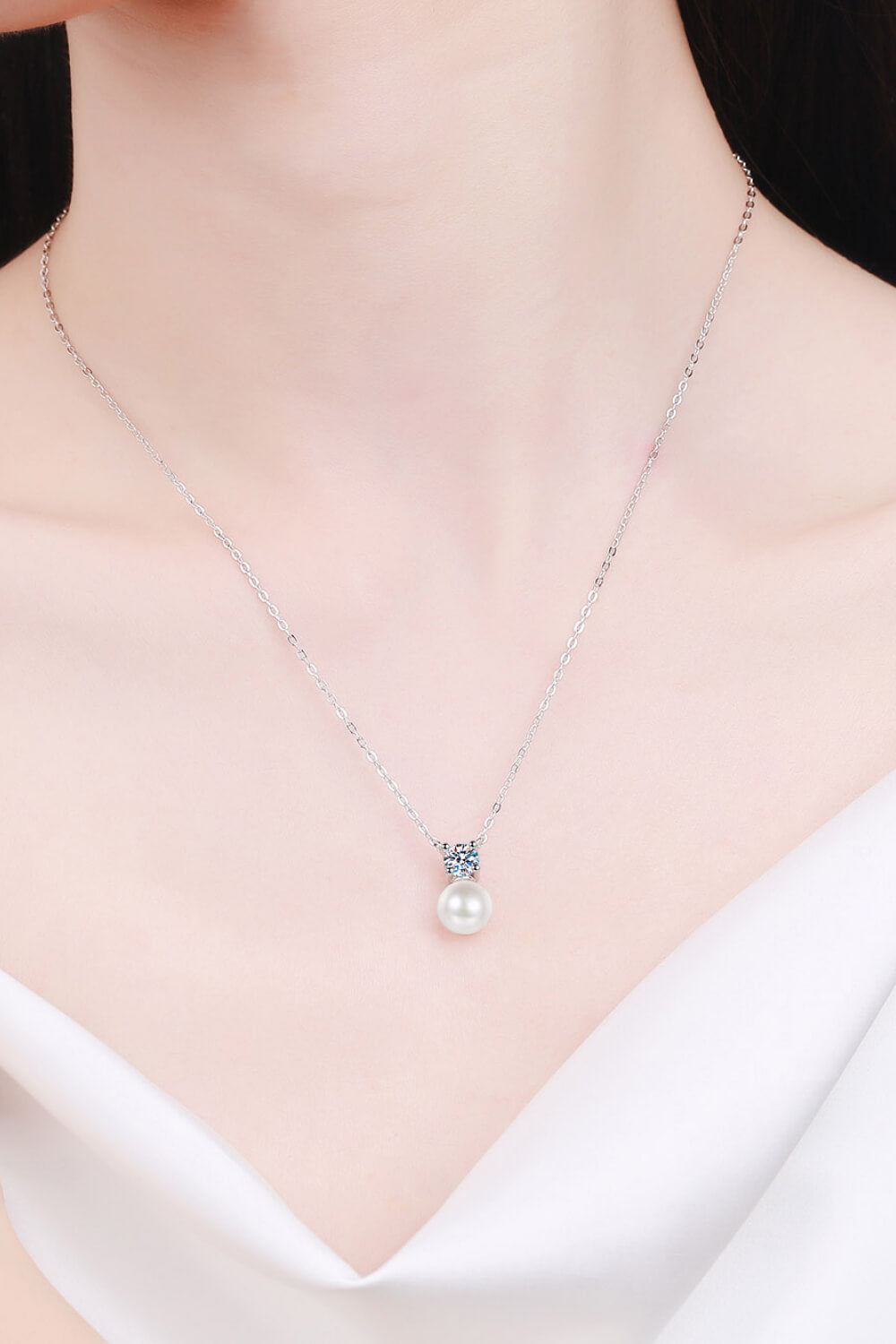 925 Sterling Silver Freshwater Pearl Moissanite Necklace - SHIRLYN.CO