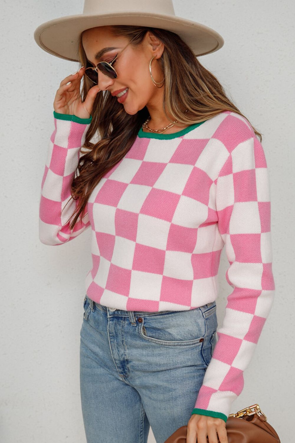 Checkered Round Neck Sweater