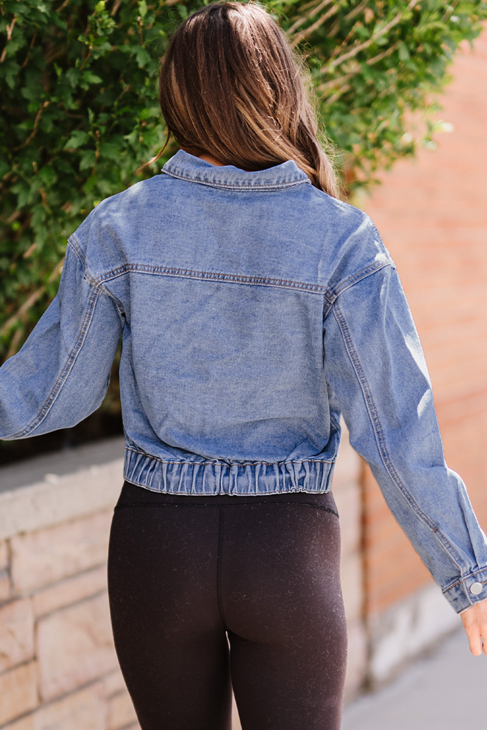 Button Down Collared Neck Denim Jacket - SHIRLYN.CO