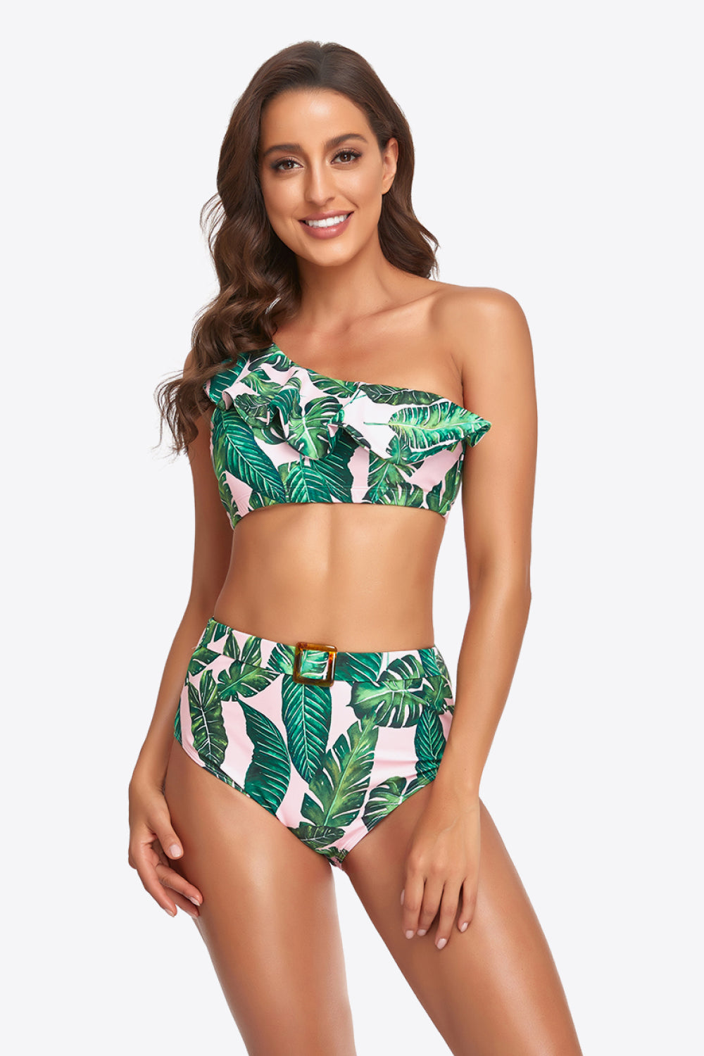 Ruffled One-Shoulder Buckled Bikini Set - SHIRLYN.CO