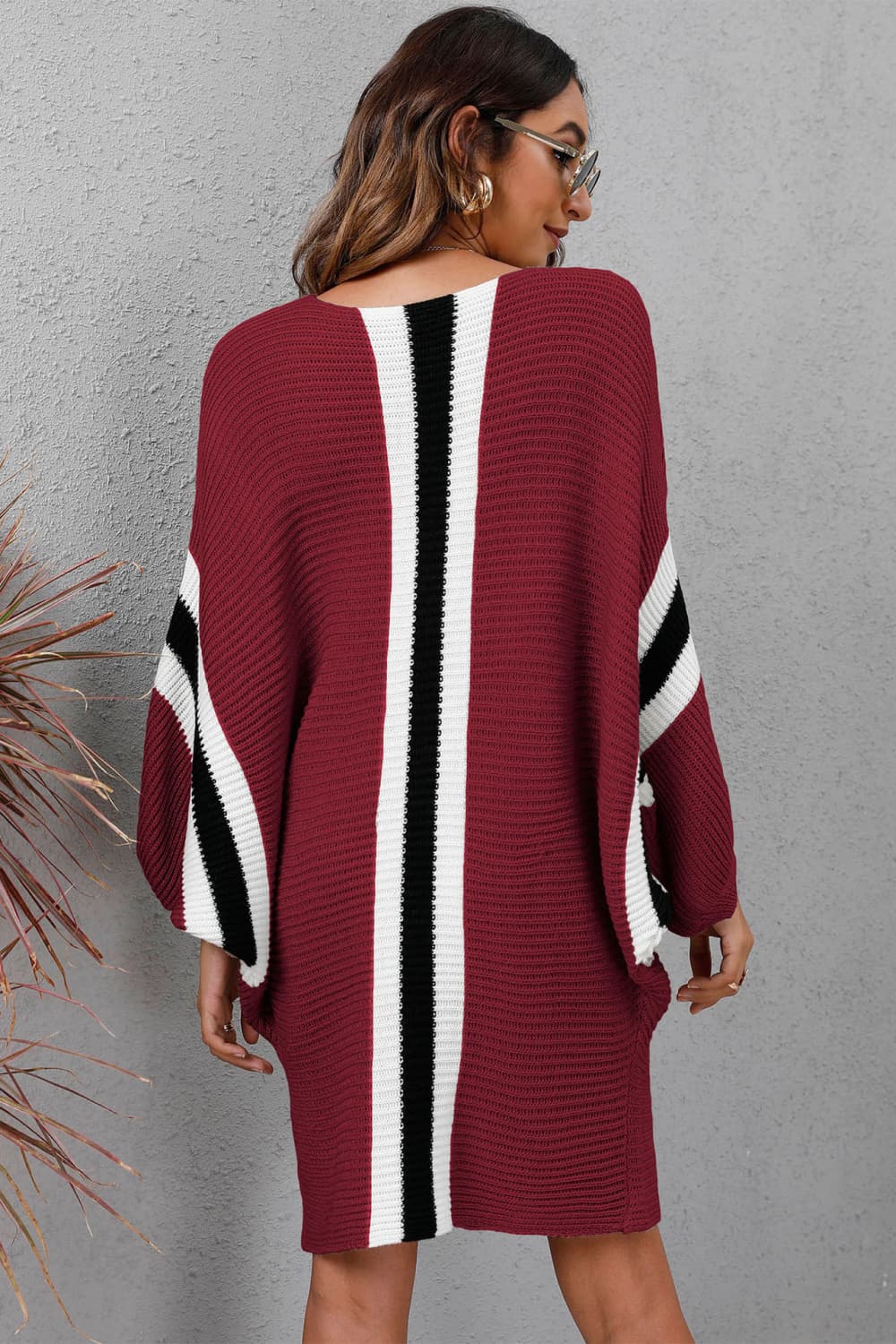 Ribbed Round Neck Long Sleeve Sweater Dress