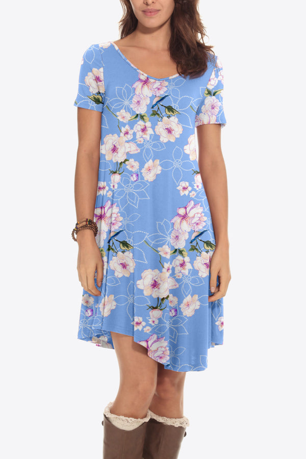 Floral Round Neck Short Sleeve Dress - SHIRLYN.CO