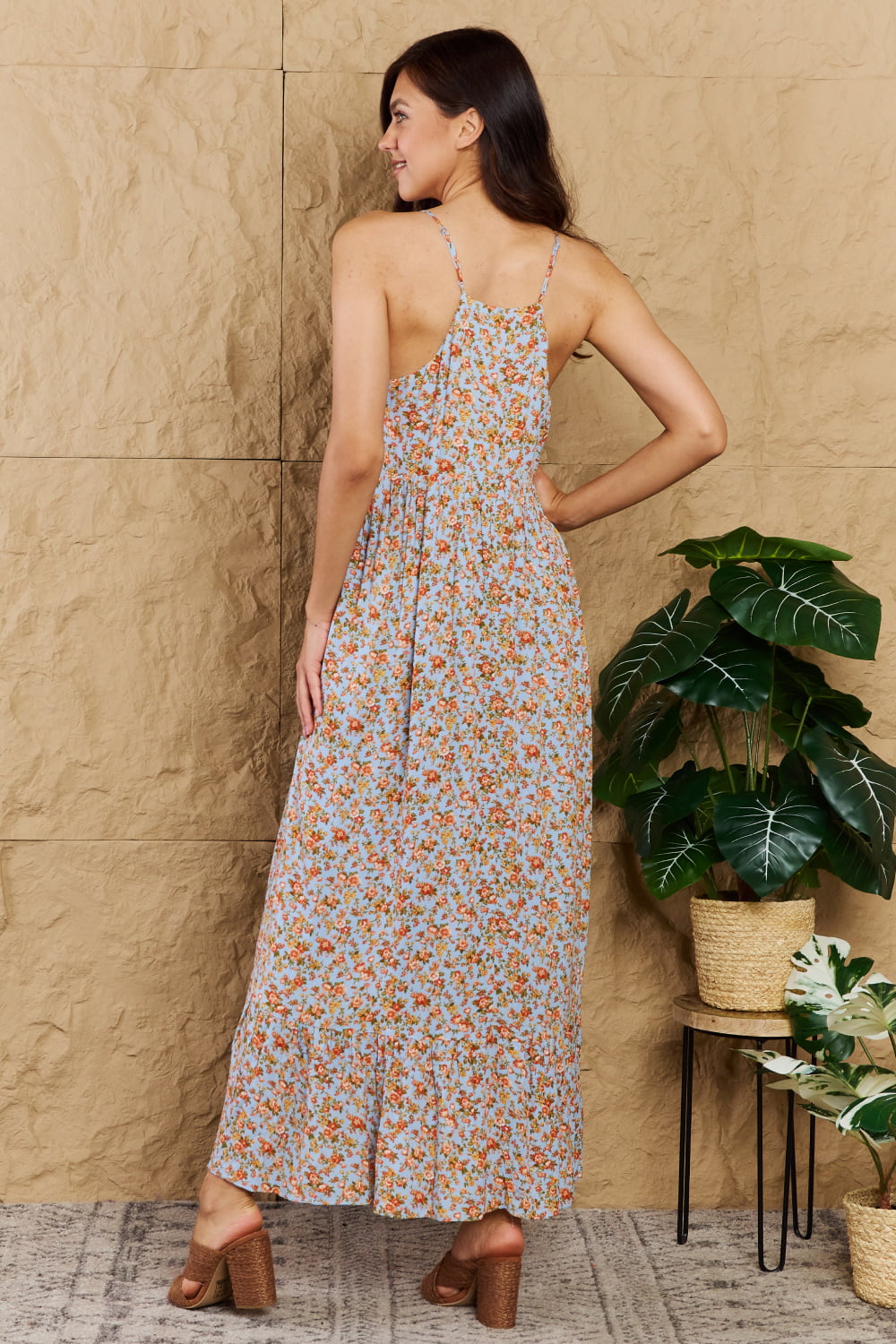 HEYSON Take Your Chances Full Size Floral Halter Neck Maxi Dress - SHIRLYN.CO