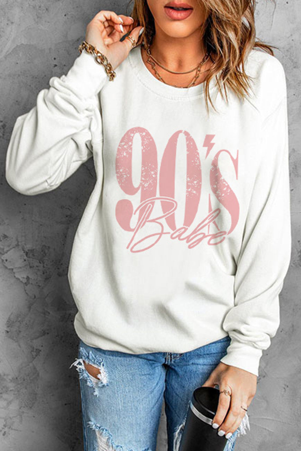 90's BABE Graphic Dropped Shoulder Sweatshirt - SHIRLYN.CO