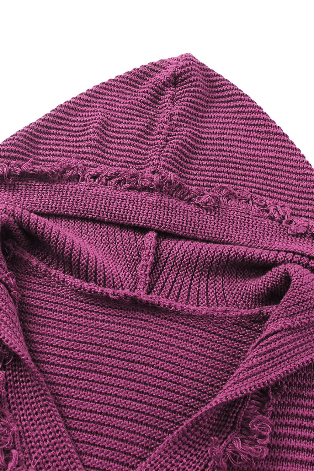 Horizontal Ribbing Fringe Trim Hooded Sweater - SHIRLYN.CO