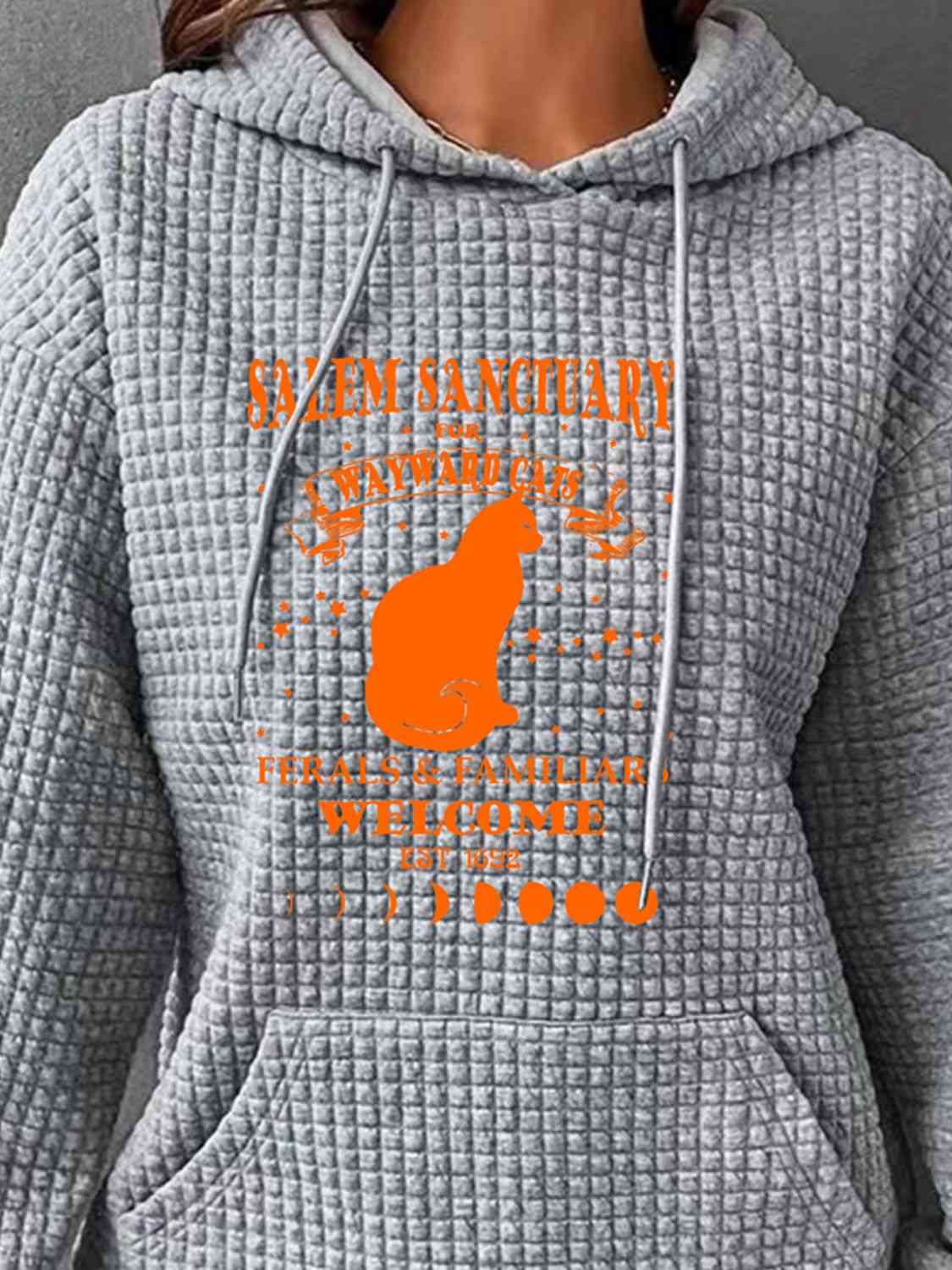 Full Size Graphic Textured Hoodie with Pocket