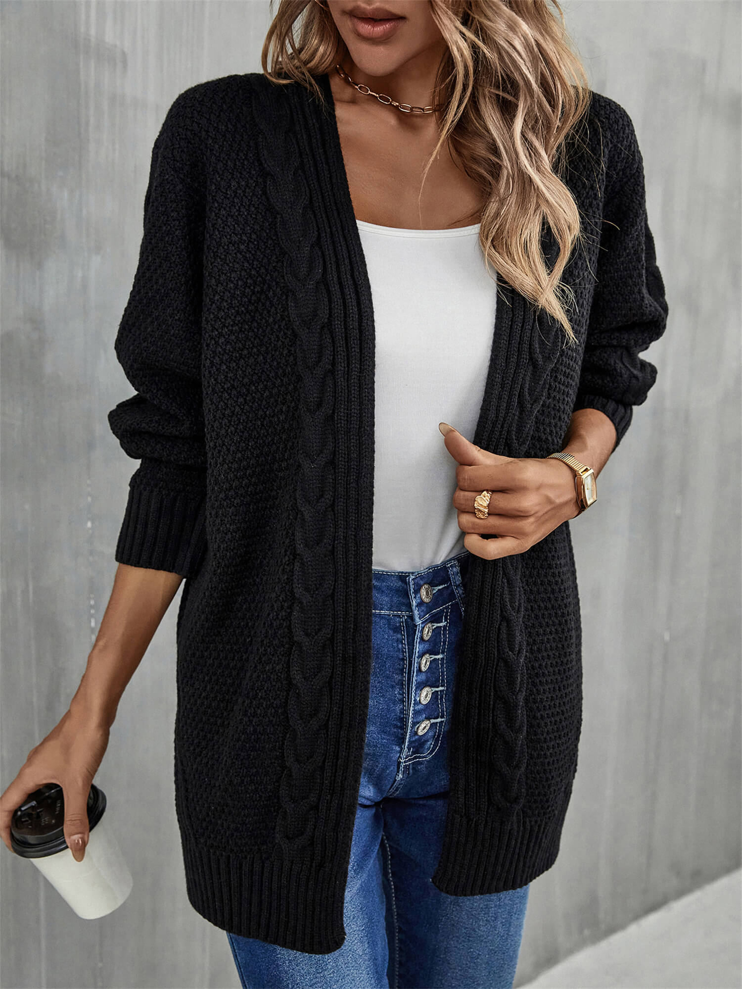 Warm Fall Mixed Knit Open Front Longline Cardigan - SHIRLYN.CO