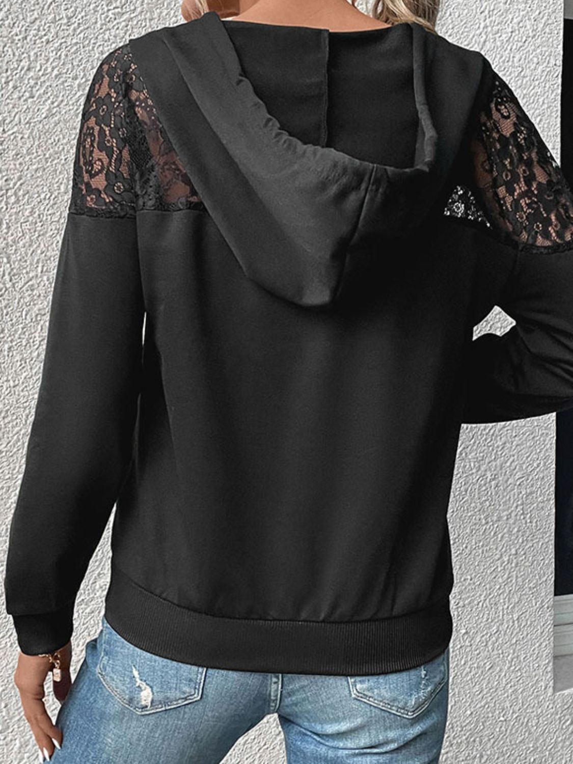 Lace Trim Dropped Shoulder Hoodie - SHIRLYN.CO