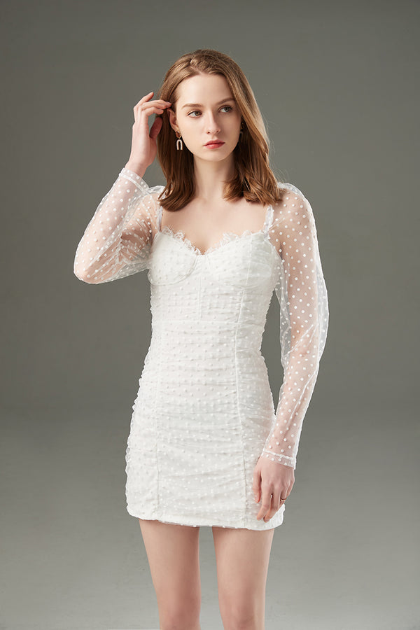 SHIRLYN.CO Women Spring Fall Daily Solid Lace Short Dress - SHIRLYN.CO