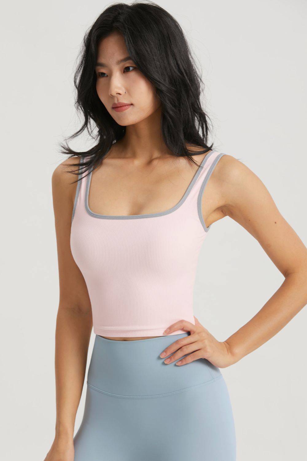 Contrast Square Neck Cropped Sports Tank