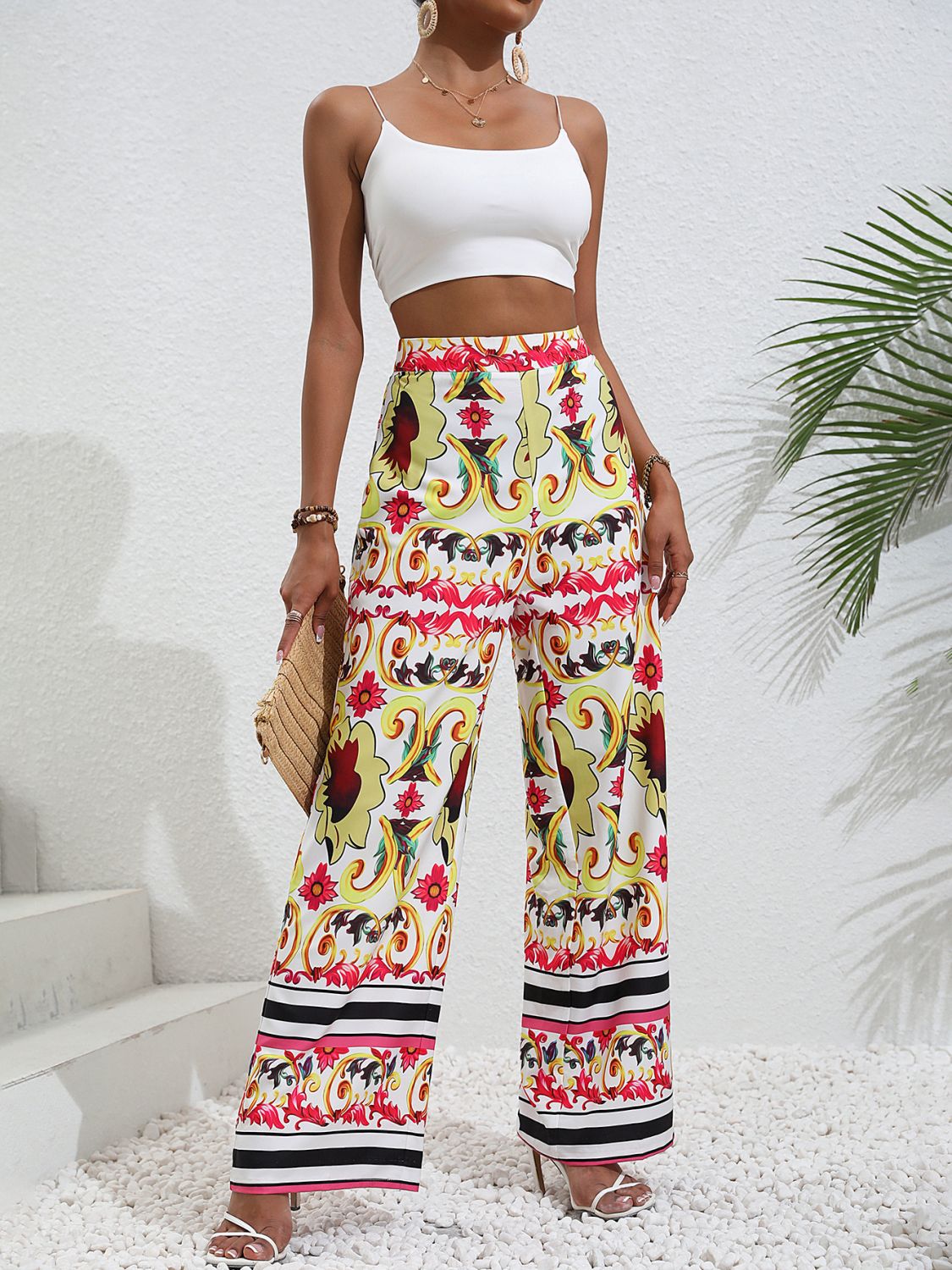 Printed High-Rise Wide Leg Pants - SHIRLYN.CO