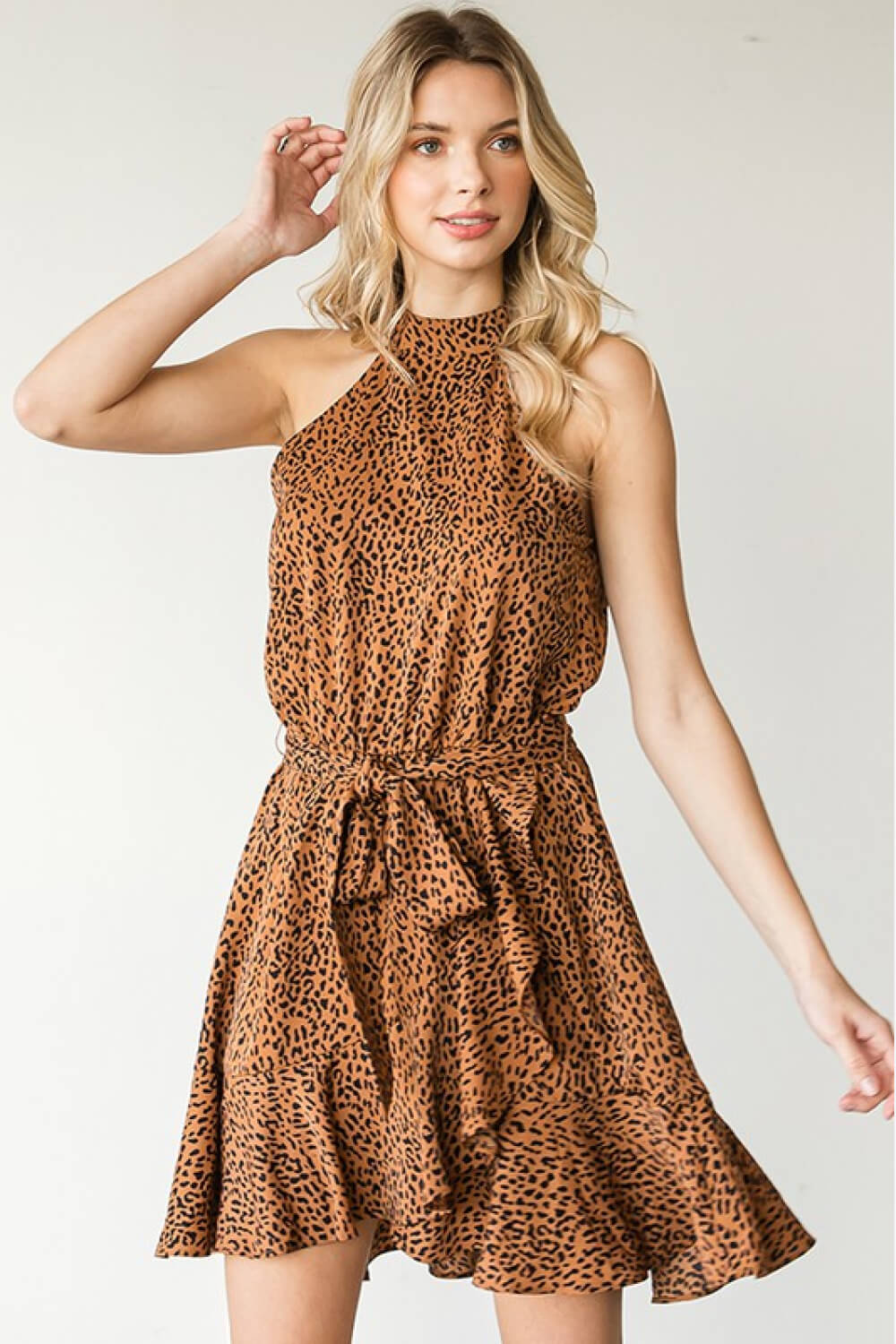 First Love Full Size Leopard Belted Sleeveless Dress - SHIRLYN.CO