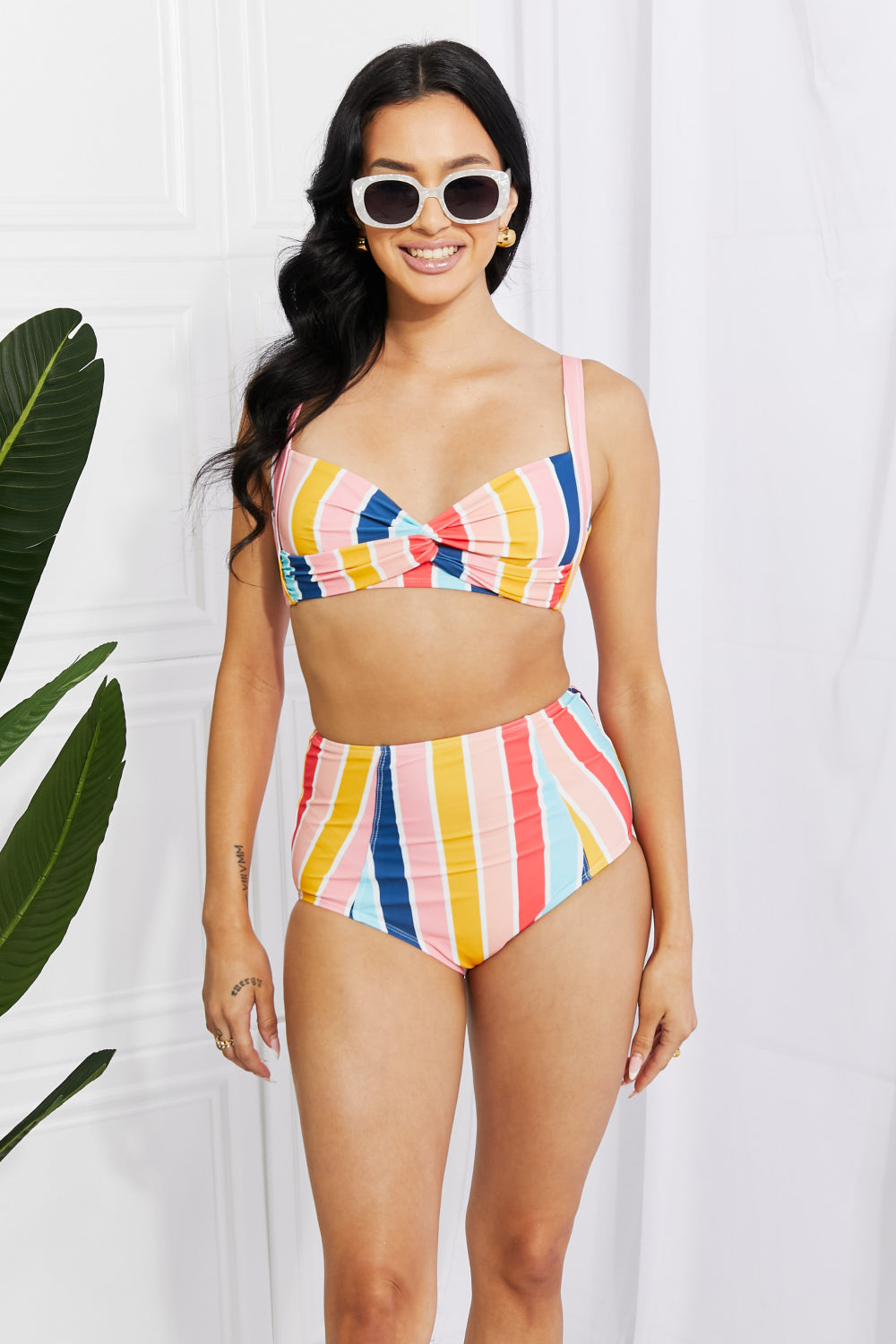 Marina West Swim Take A Dip Twist High-Rise Bikini in Stripe - SHIRLYN.CO