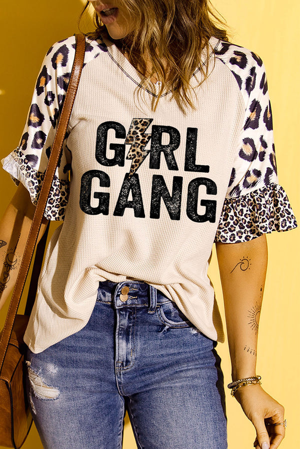 GIRL GANG Leopard V-Neck Flounce Sleeve Top - SHIRLYN.CO