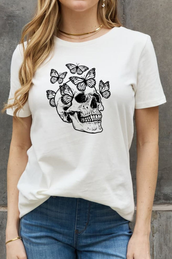 Simply Love Butterfly Skull Graphic Cotton Tee - SHIRLYN.CO