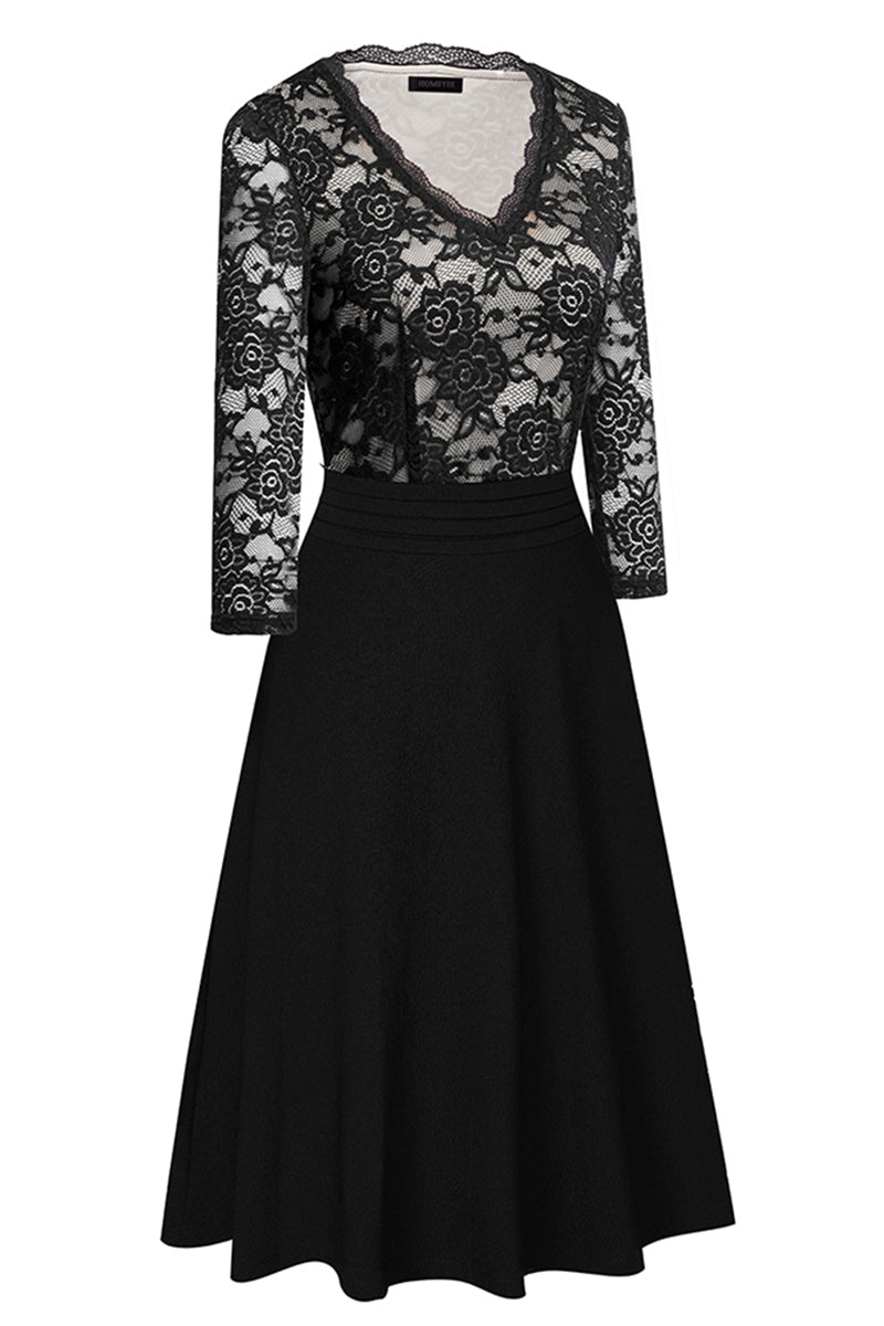 Editor's Choice: Shirlyn's Elegance in Lace: V-Neck Knee-Length Dress with Delicate Details