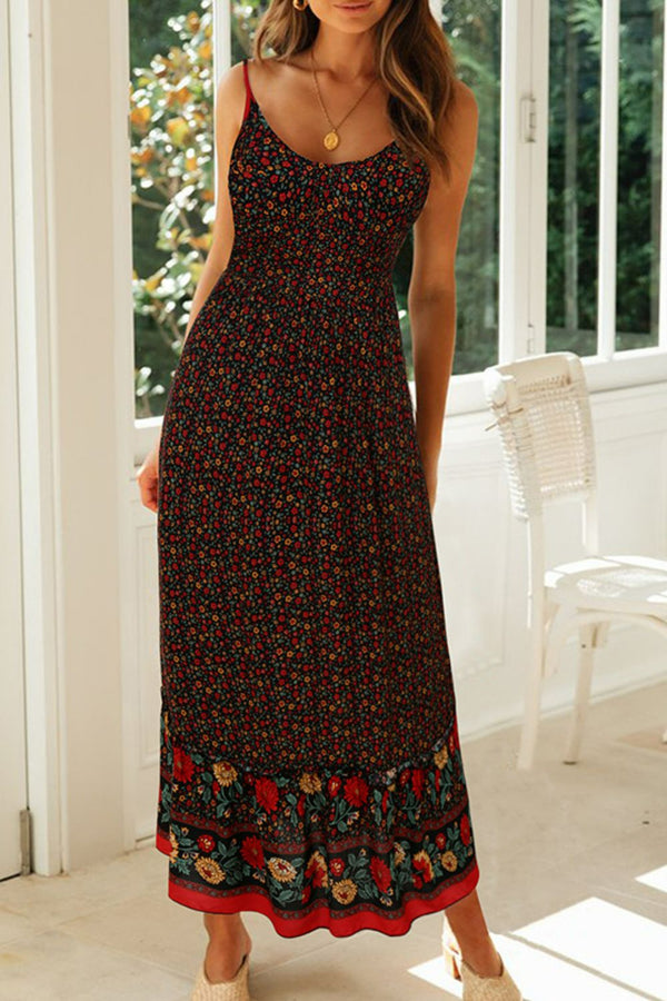 Bohemian Spaghetti Strap Frill Trim Maxi Dress - SHIRLYN.CO