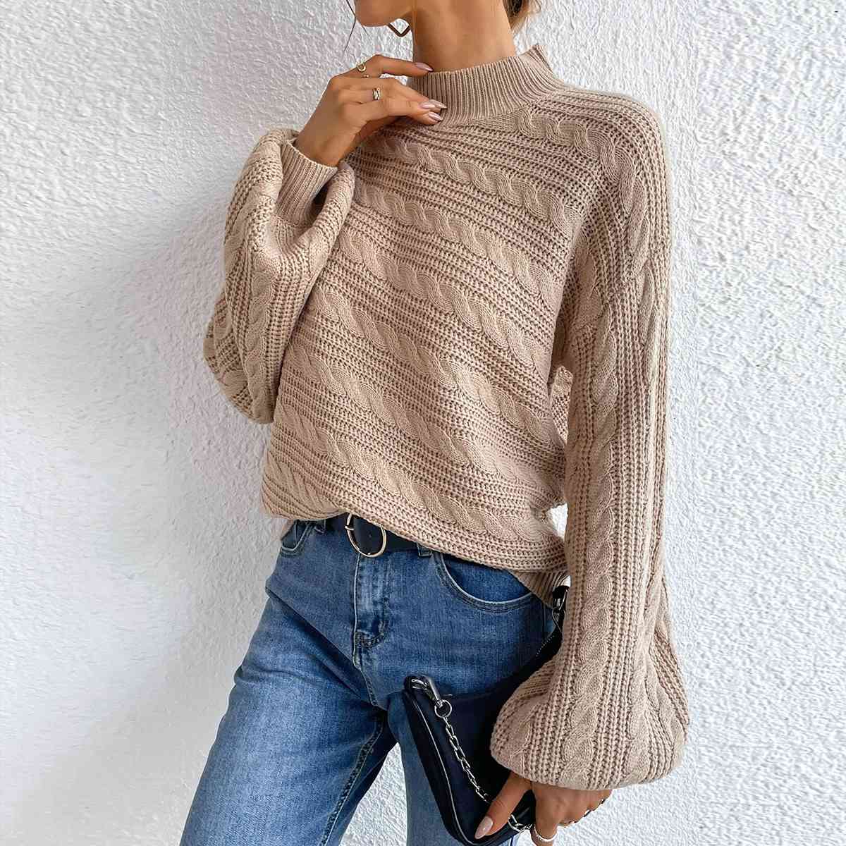 Cable-Knit Mock Neck  Long Sleeve Sweater