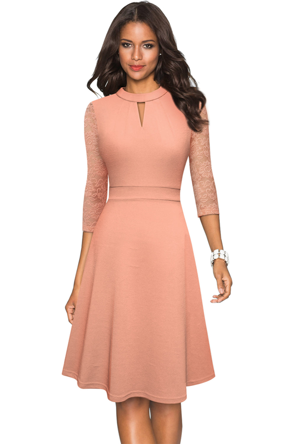 Editor's Choice: Shirlyn's Elegance Enhanced: Cutout Three-Quarter Sleeve Dress with Round Neck