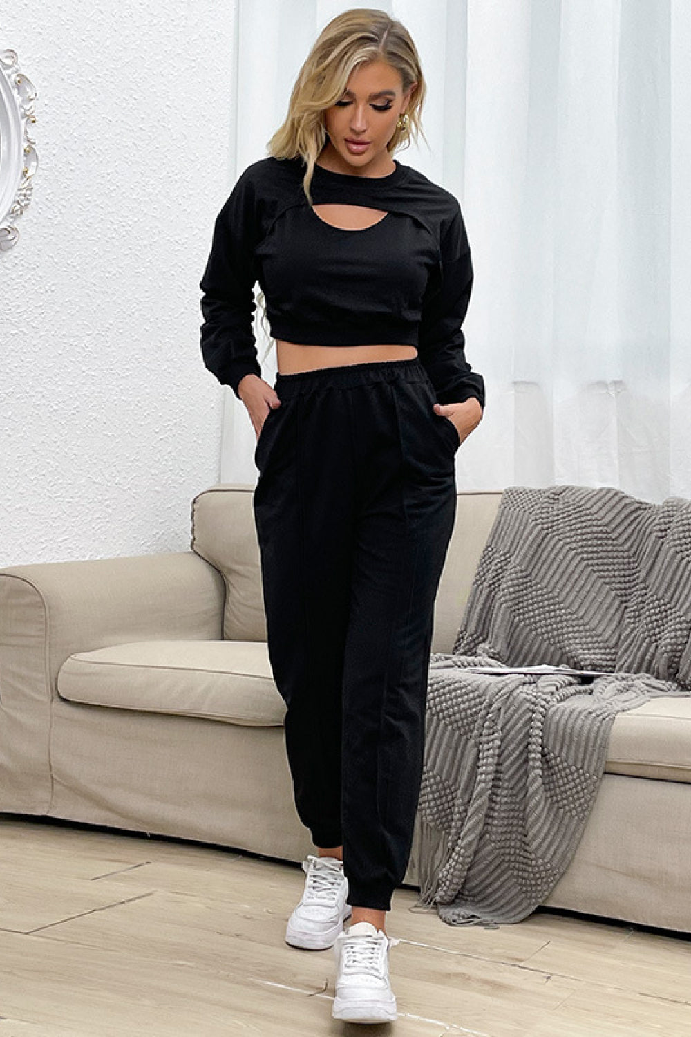 Cut Out Crop Top and Joggers Set - SHIRLYN.CO