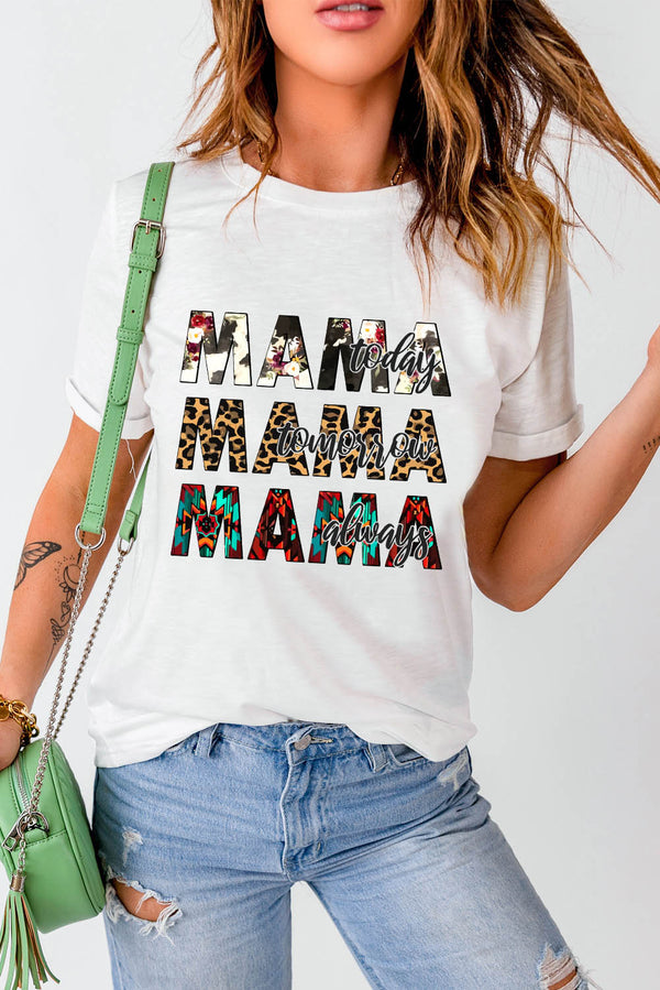 MAMA Graphic Cuffed Round Neck Tee Shirt - SHIRLYN.CO