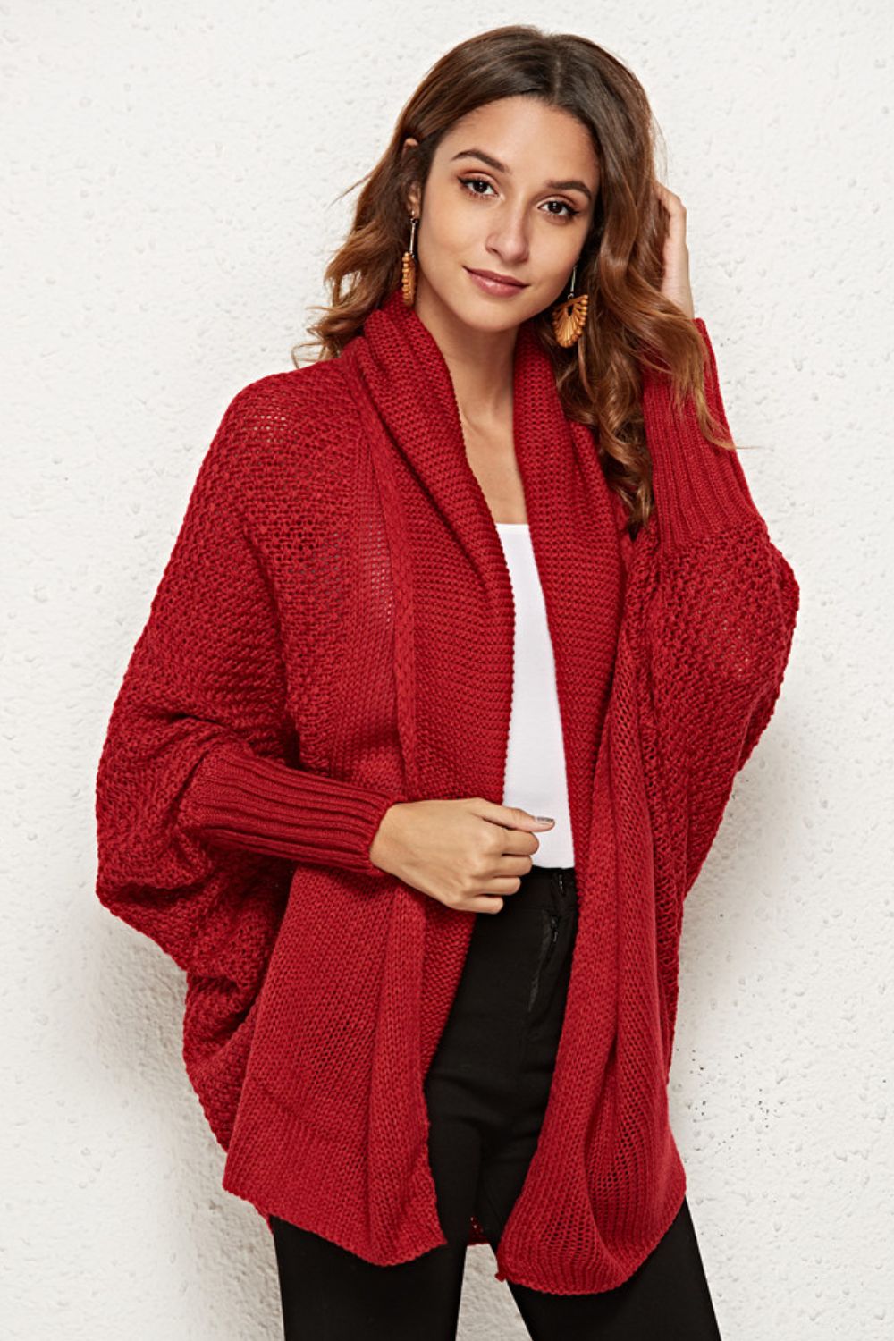 Open Front Dolman Sleeve Longline Cardigan - SHIRLYN.CO