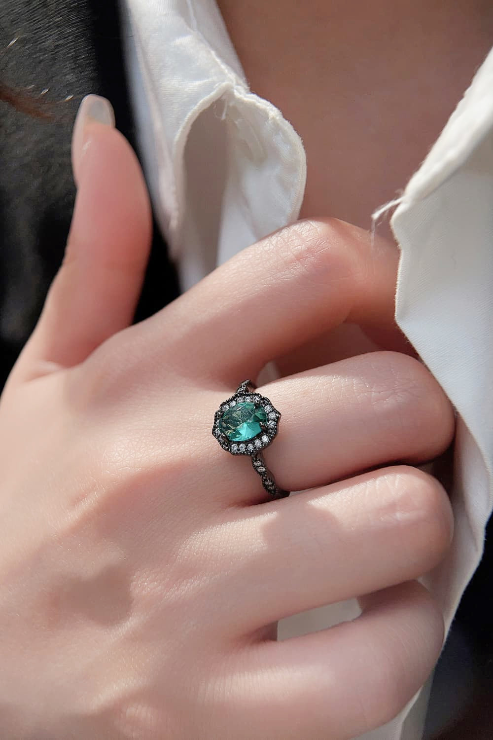 925 Sterling Silver Natural Paraiba Blue Zircon 4-Prong Ring - SHIRLYN.CO