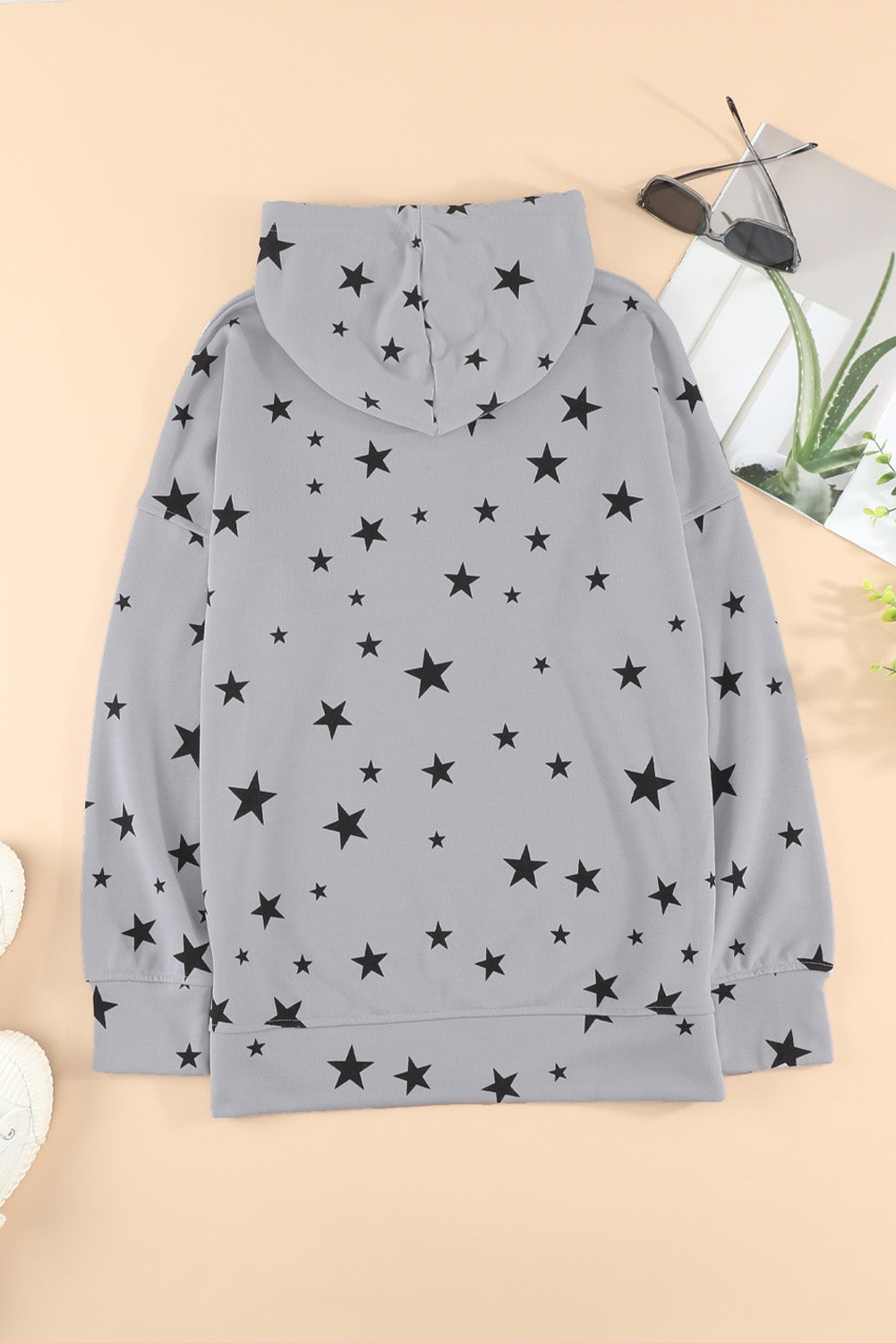 Star Print Drawstring Detail Hoodie - SHIRLYN.CO