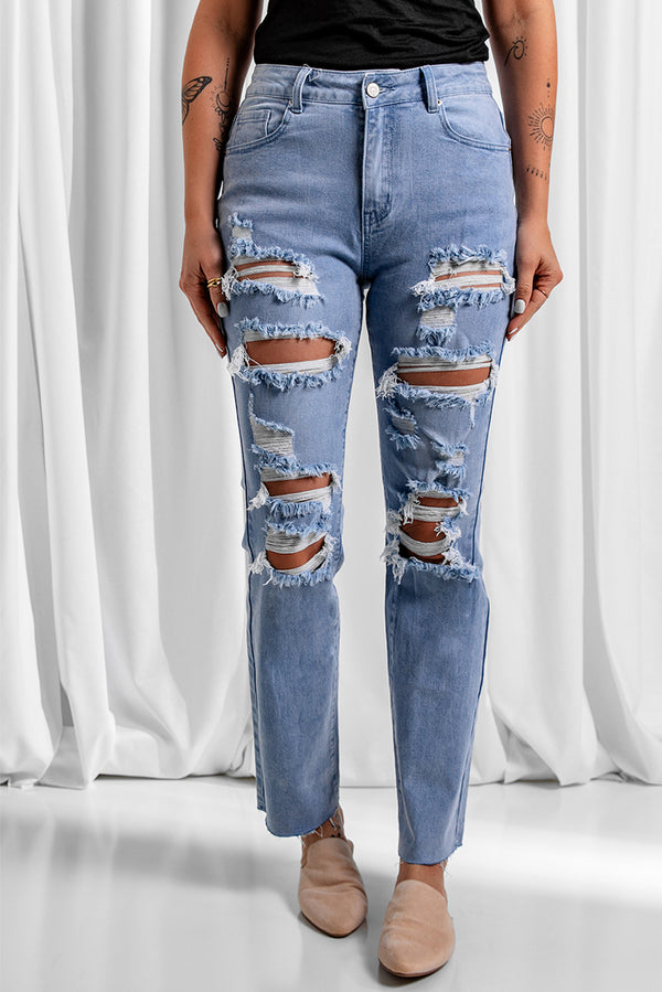 Distressed Raw Hem Boyfriend Jeans - SHIRLYN.CO