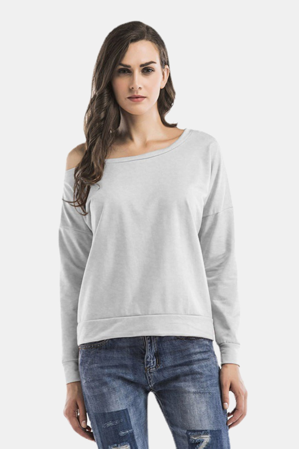 Cold-Shoulder Asymmetrical Neck Sweatshirt - SHIRLYN.CO