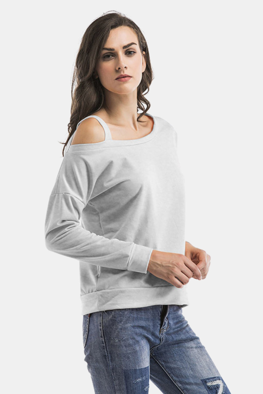 Cold-Shoulder Asymmetrical Neck Sweatshirt - SHIRLYN.CO