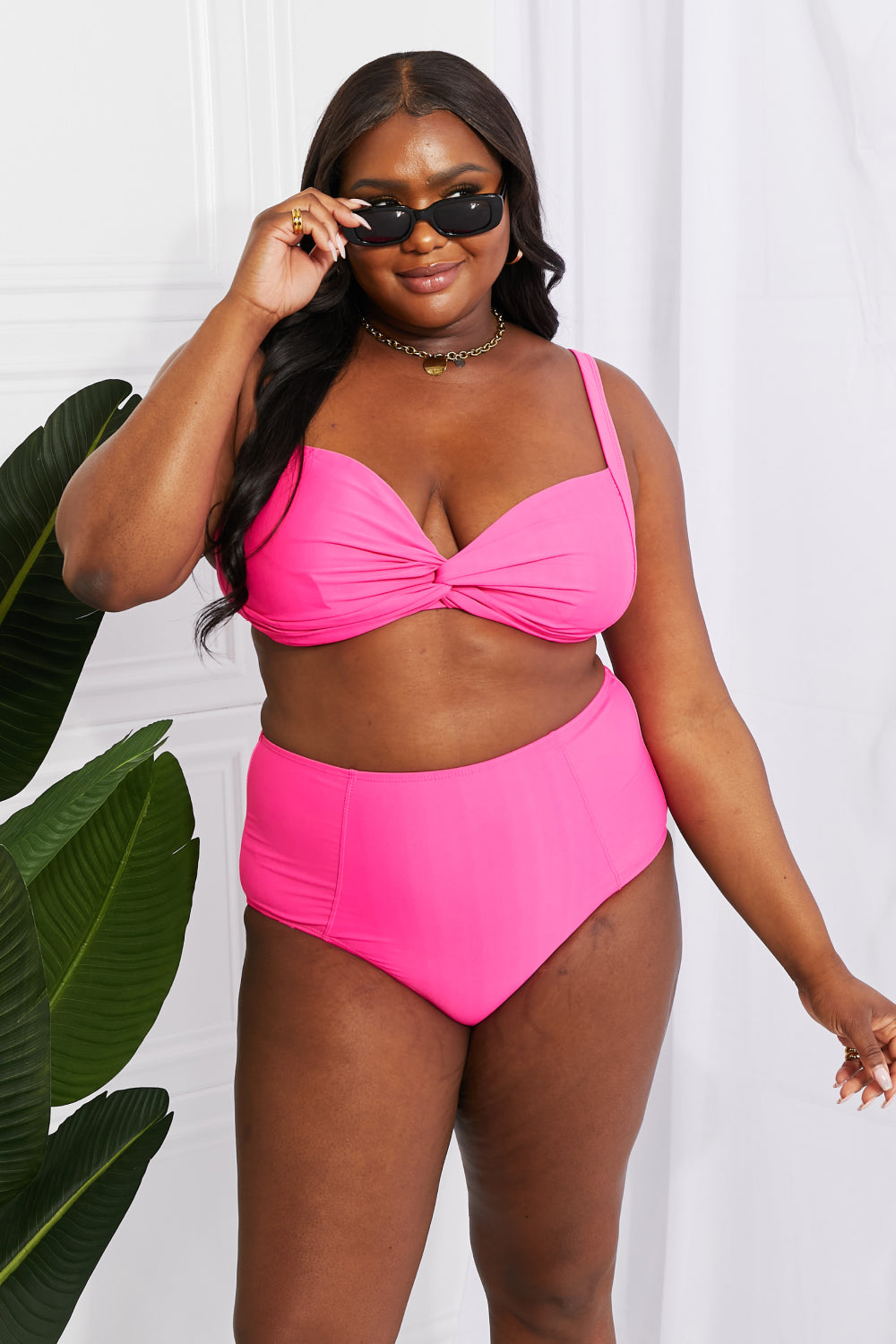 Marina West Swim Take A Dip Twist High-Rise Bikini in Pink - SHIRLYN.CO