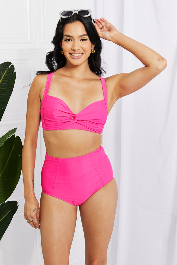 Marina West Swim Take A Dip Twist High-Rise Bikini in Pink - SHIRLYN.CO