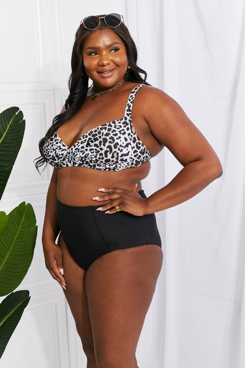 Marina West Swim Take A Dip Twist High-Rise Bikini in Leopard - SHIRLYN.CO