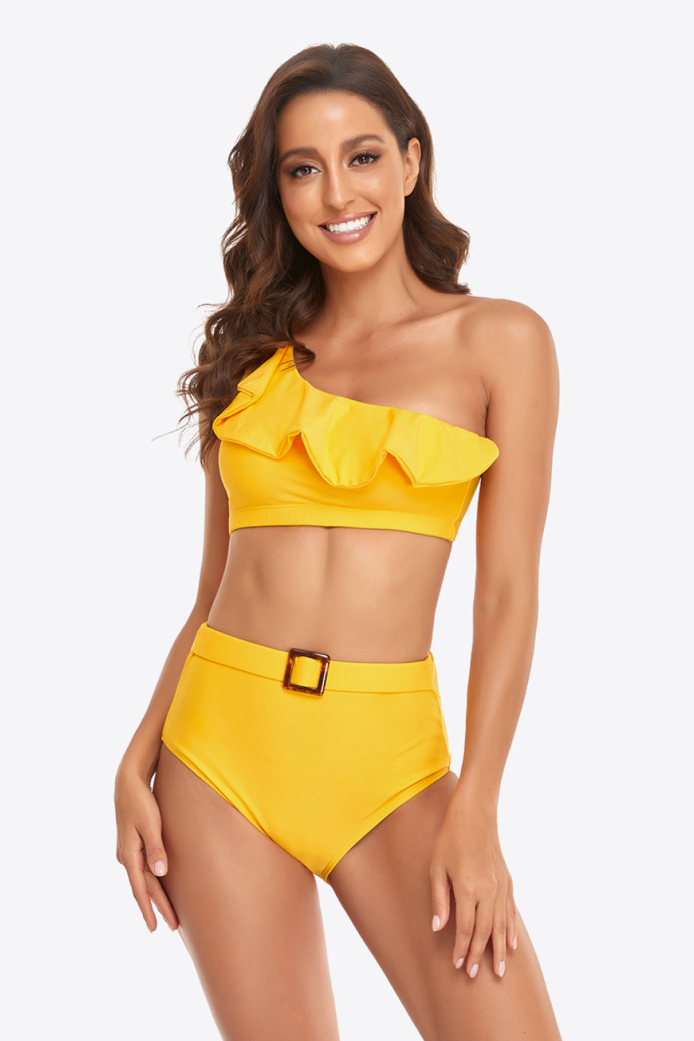 Ruffled One-Shoulder Buckled Bikini Set - SHIRLYN.CO