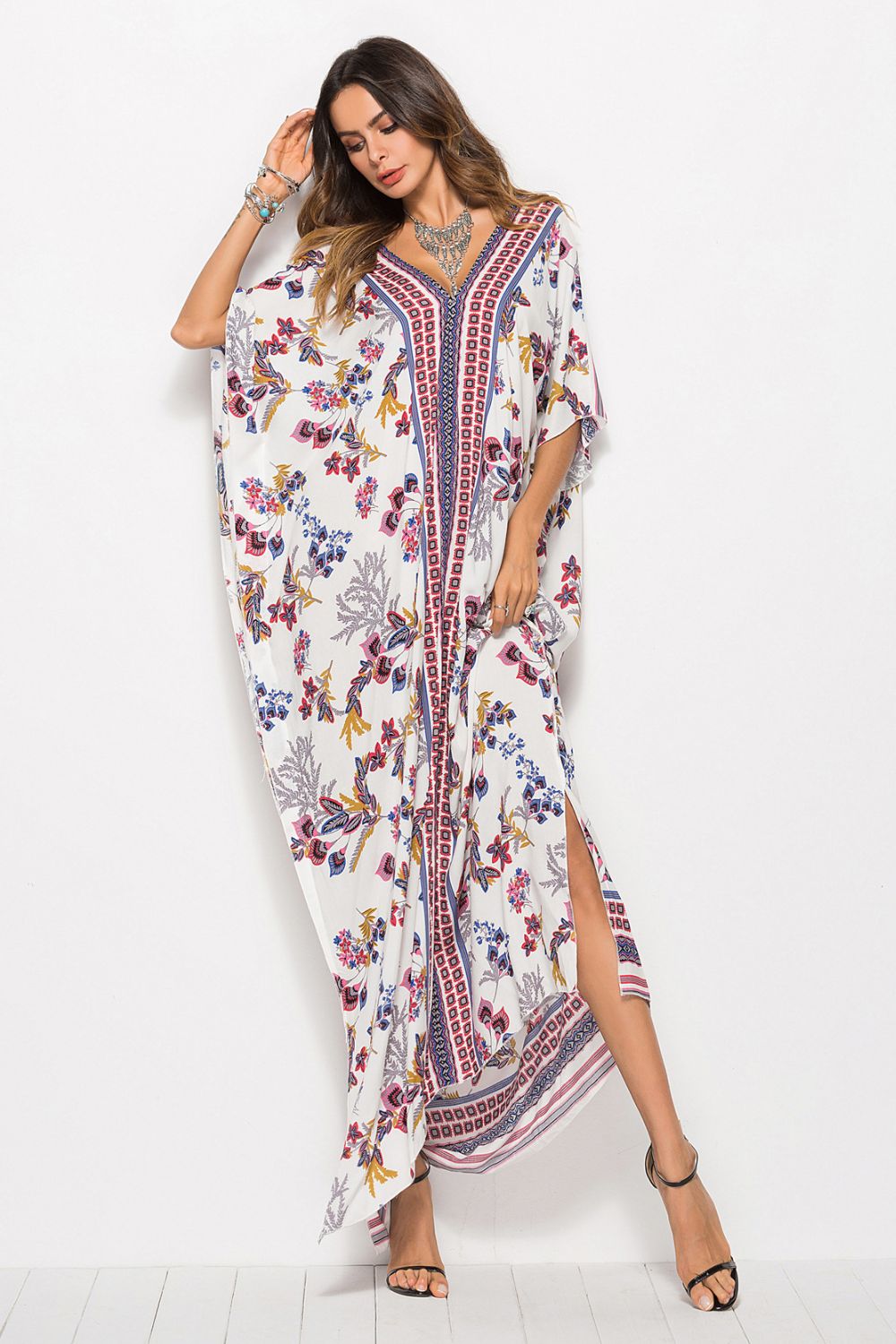 Floral V-Neck Dolman Sleeve Dress - SHIRLYN.CO