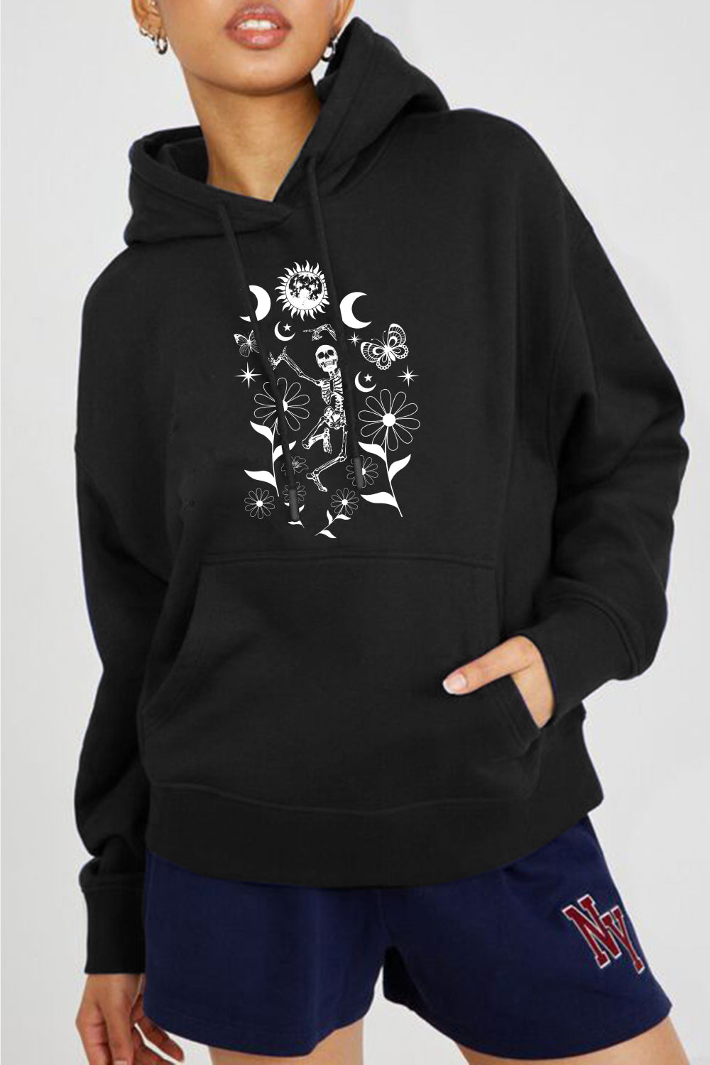 Simply Love Full Size Dancing Skeleton Graphic Hoodie - SHIRLYN.CO