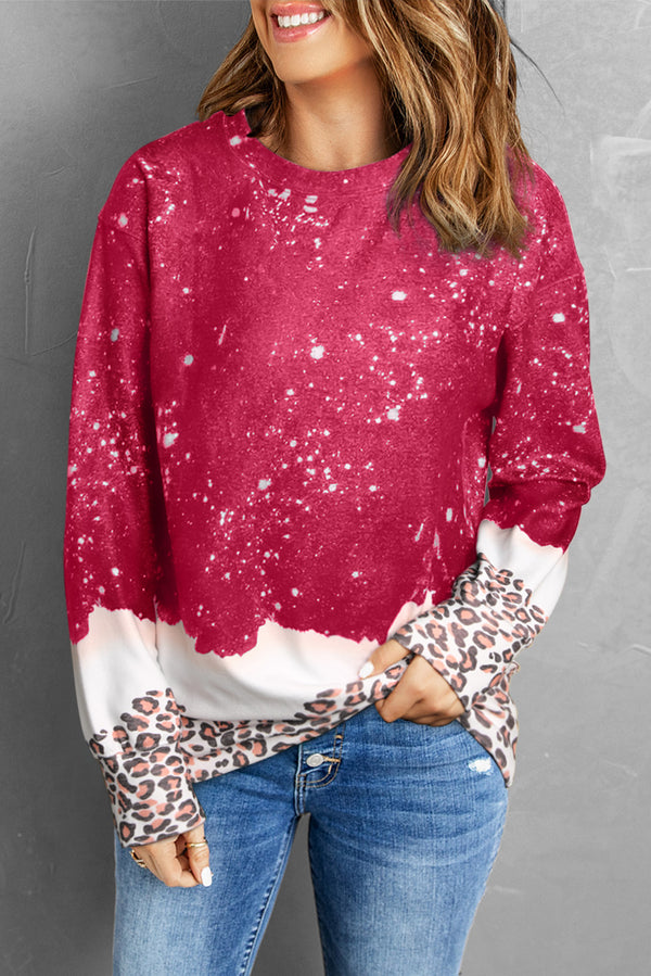 Leopard Contrast Drop Shoulder Sweatshirt - SHIRLYN.CO