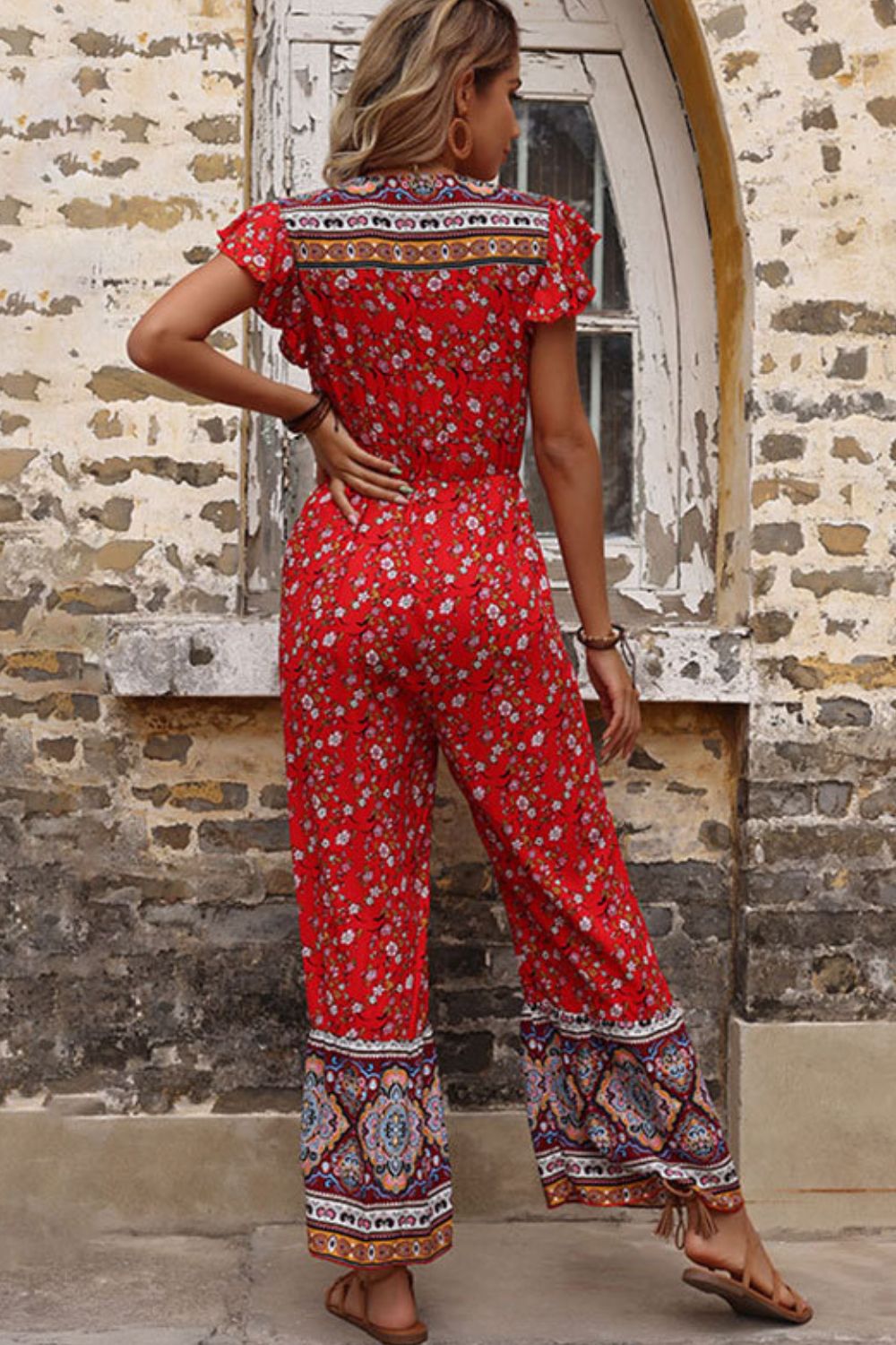 Bohemian Flutter Sleeve Tied Jumpsuit - SHIRLYN.CO