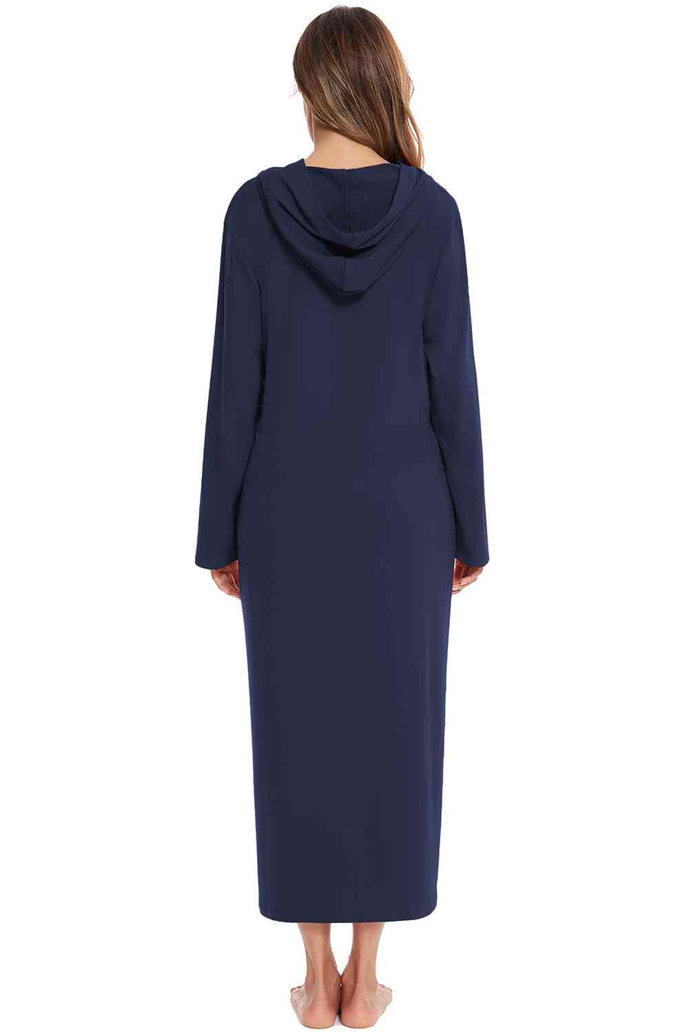 Zip Front Hooded Night Dress with Pockets